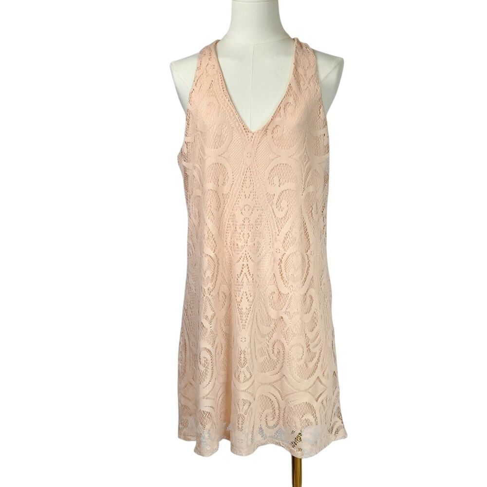 Charlotte Russe Blush Peach Crochet Lace Mini Dress Bar Open Back Large Coquette